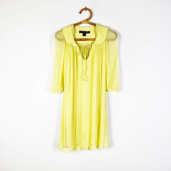 French Connection buttercup yellow chiffon swing dress Size 6 - Picture 6 of 7